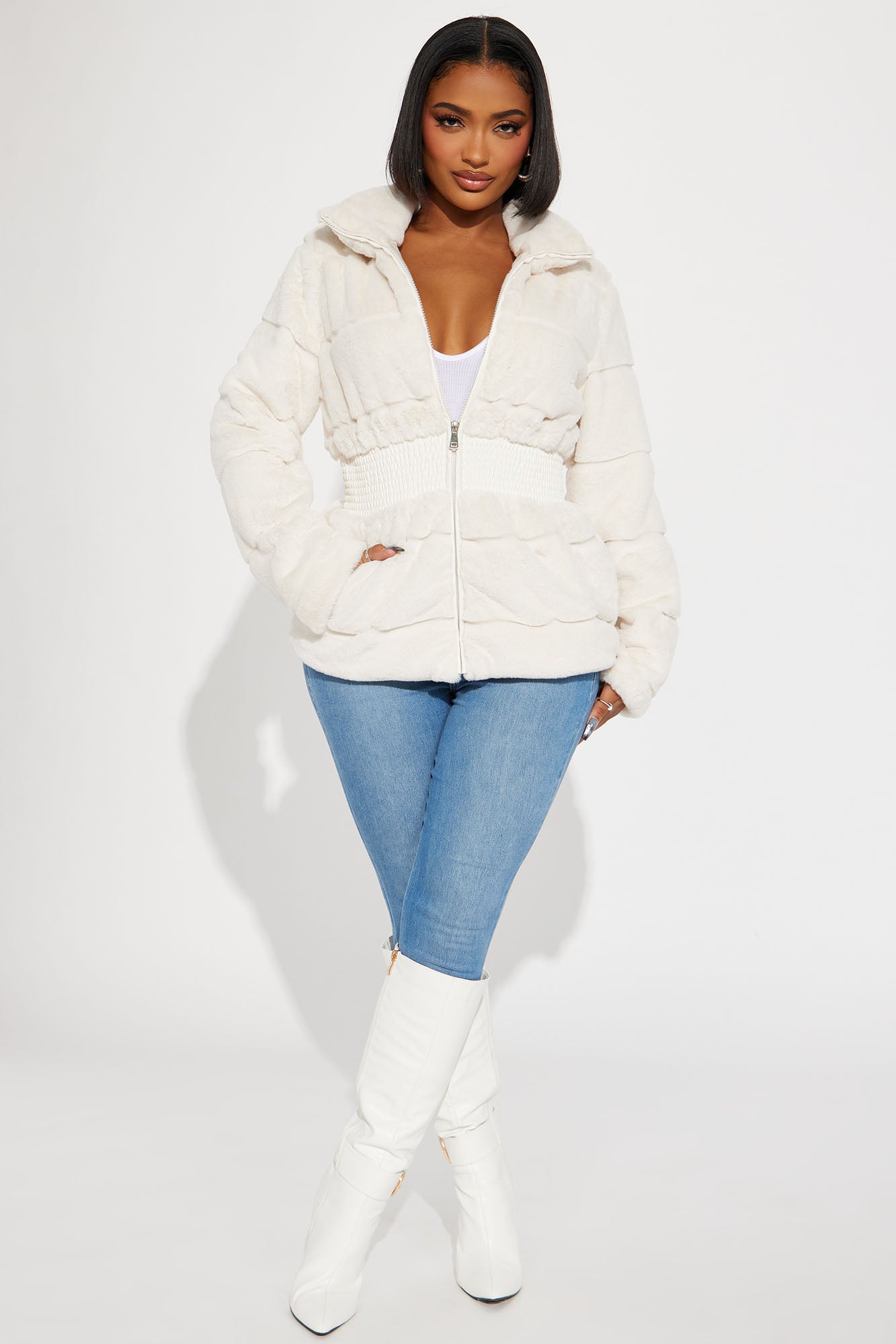 Faux fur ivory best sale jacket