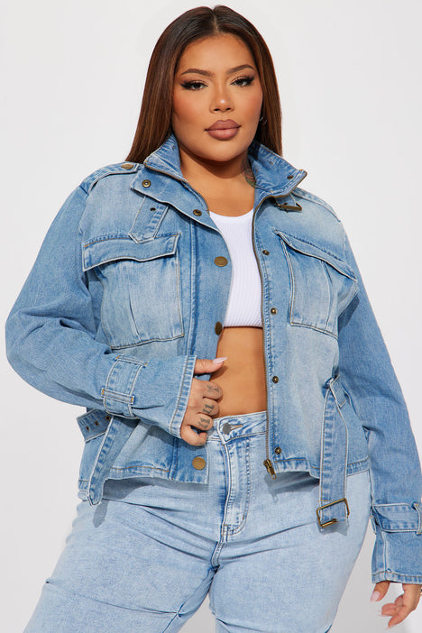 Here We Go Denim Cargo Jacket Medium Wash Fashion Nova