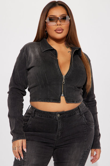 Plus size online denim moto jacket