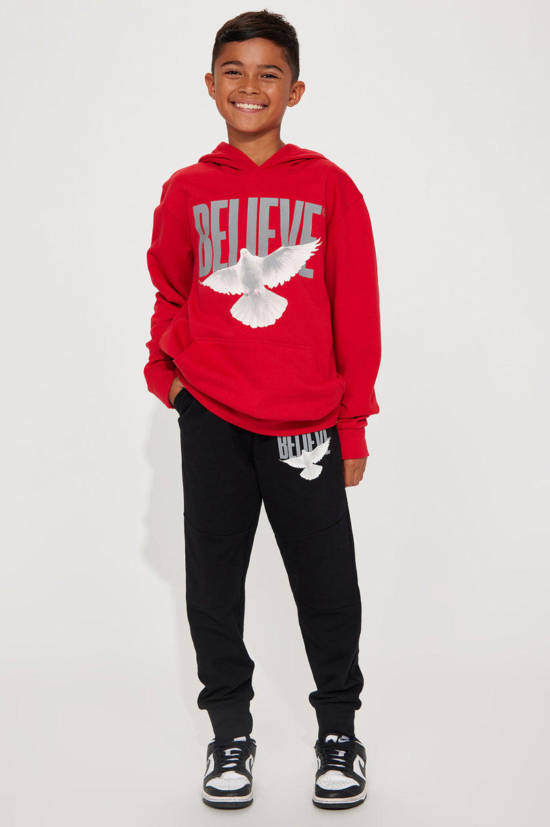 Mini I Believe Fleece Jogger Set - Red/combo | Fashion Nova, Kids Sets ...