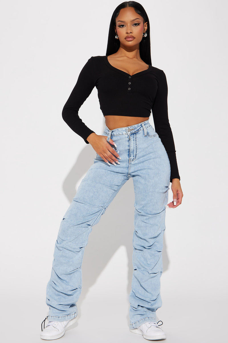 Catch My Vibe Stacked Straight Leg Jeans - Acid Wash Blue | Fashion ...