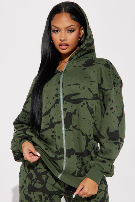 Camouflage zip online up hoodie womens