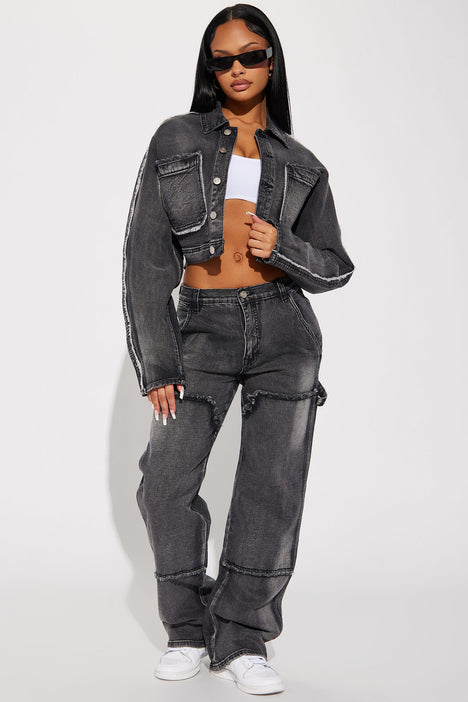 Fashion nova cropped denim jacket sale
