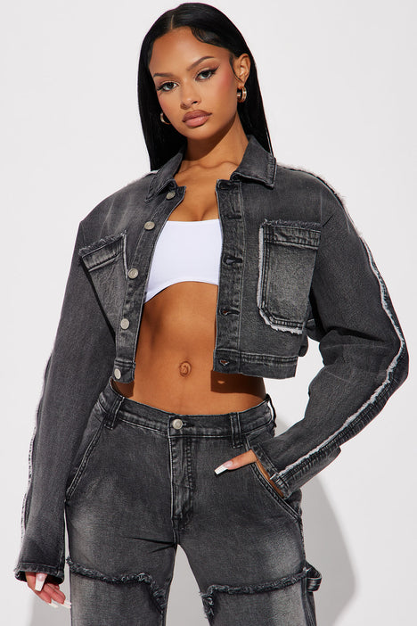 Crop jean jacket clearance black
