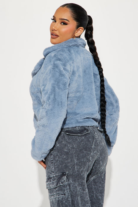 Blue fur top coat fashion nova