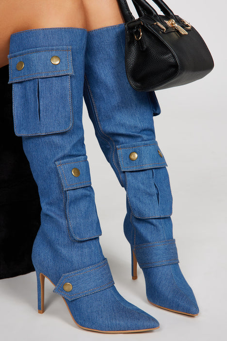 Fashion nova denim boots discount
