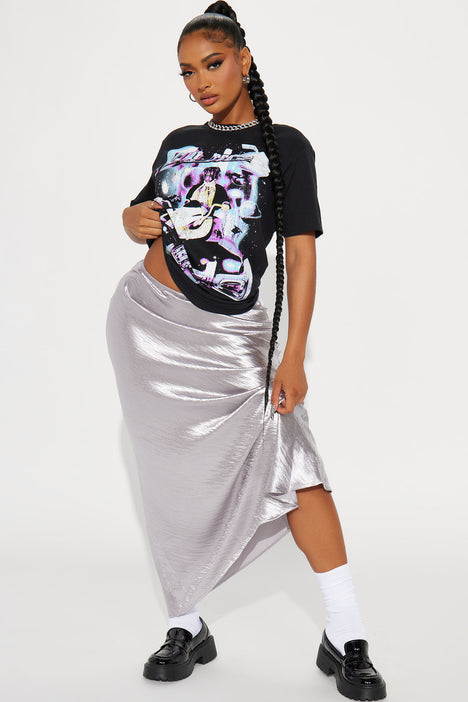 Crushed satin cheap maxi skirt