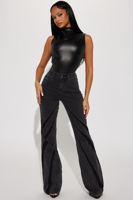 Fashion Nova Womens Strapless Black Faux Leather Bodysuit Size 1X NWT
