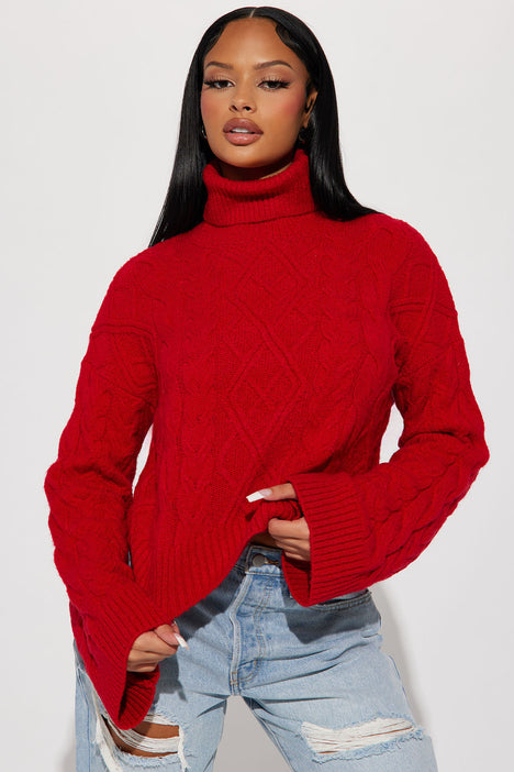 Endless Cuddles Cable Knit Sweater - Red, Fashion Nova, Sweaters