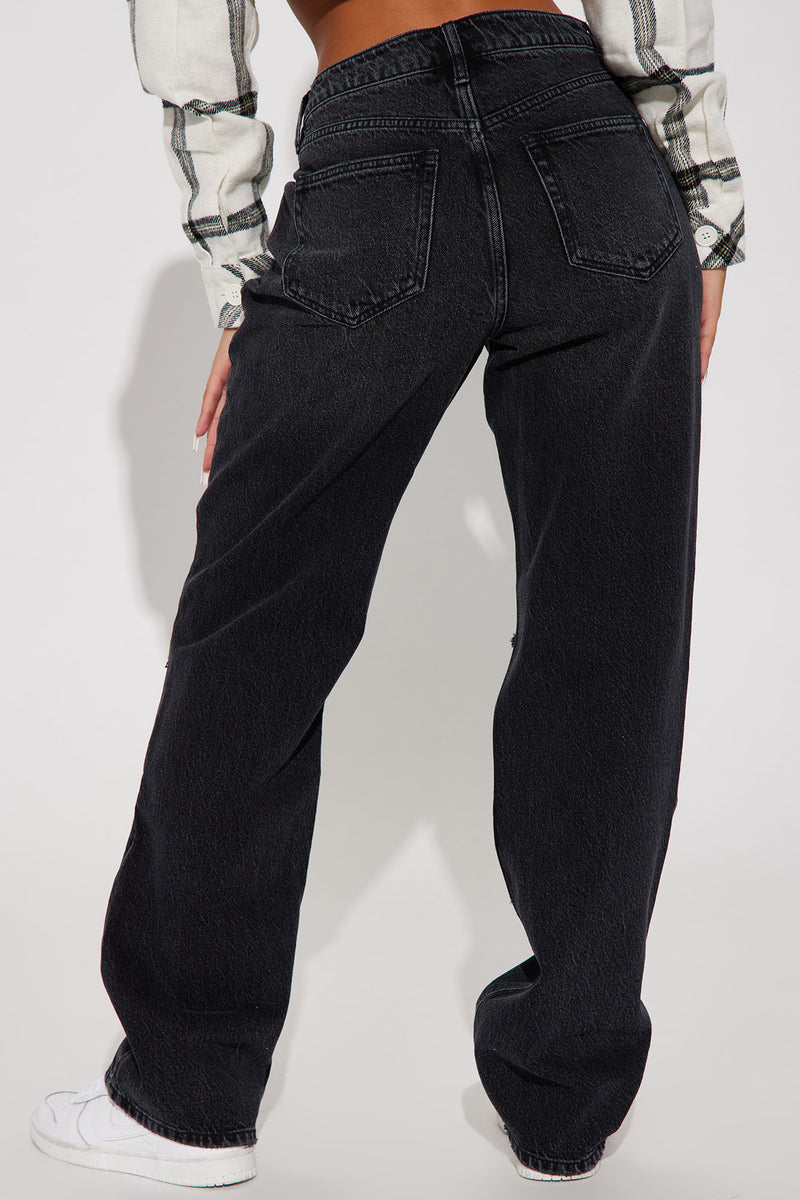 Crossover Ripped Knee Straight Leg Jeans - Black Wash | Fashion Nova ...