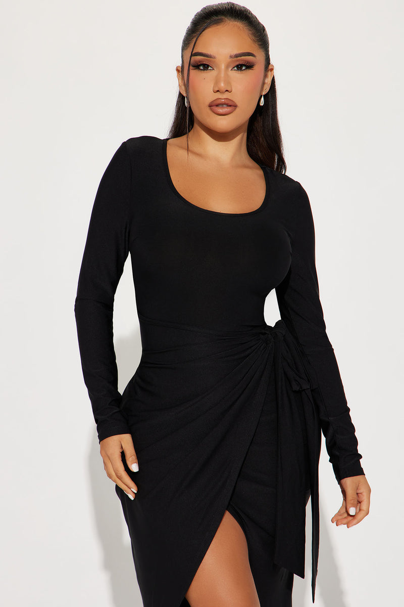 Tanya Wrap Midi Dress - Black | Fashion Nova, Dresses | Fashion Nova