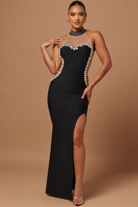 Becky Embellished Bandage Gown Black