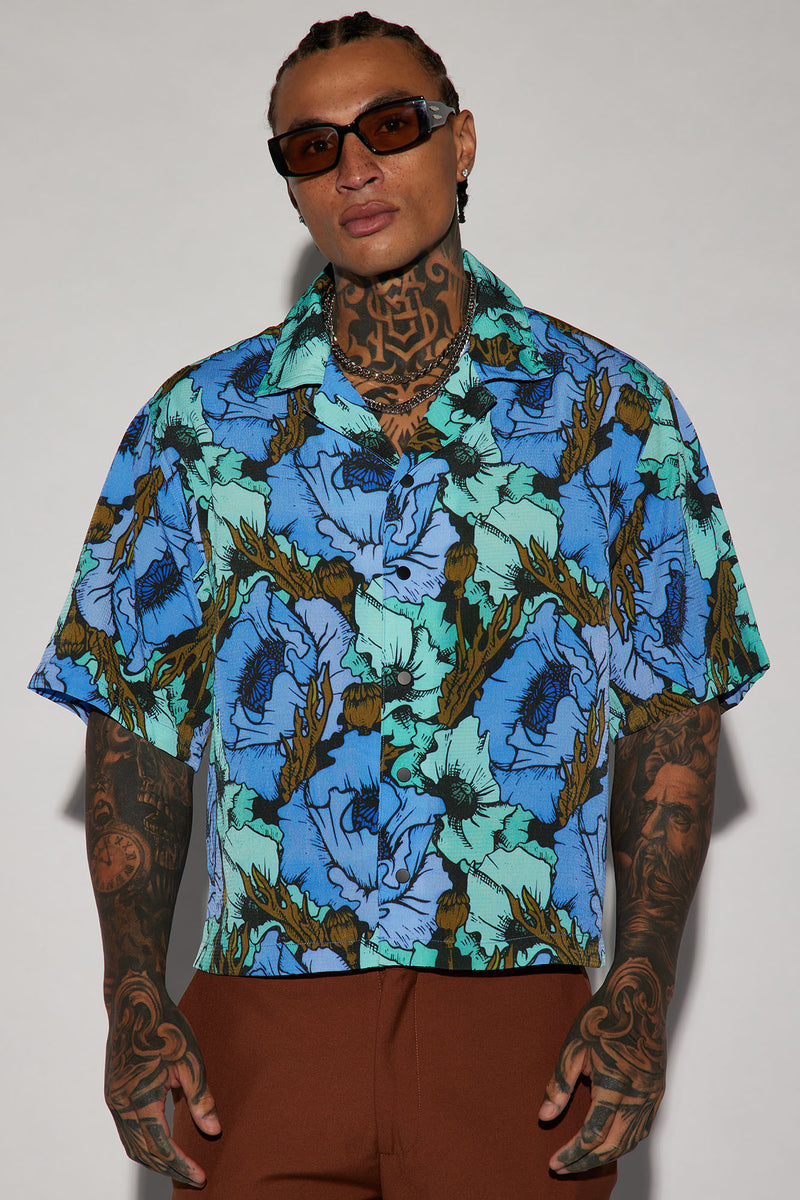 Midnight Orchid Cropped Button Up - Blue | Fashion Nova, Mens Shirts ...