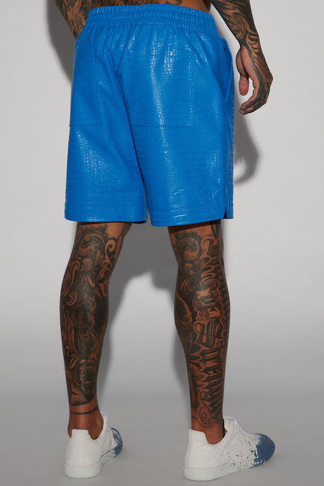 Blue leather shorts outlet