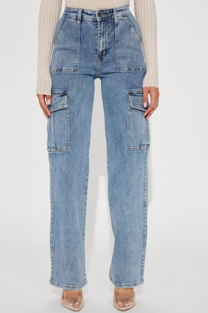 Crowd Pleaser Stretch Cargo Jeans Medium Wash Fashion Nova, Jeans