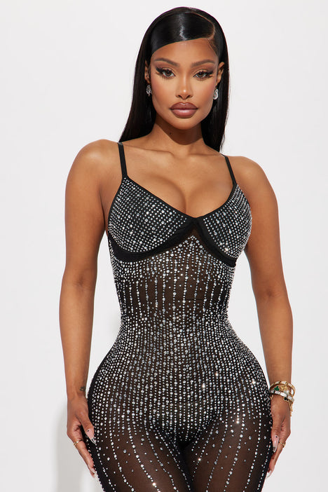 Tomorrow And Tonight Rhinestone Jumpsuit Black Fashion Nova