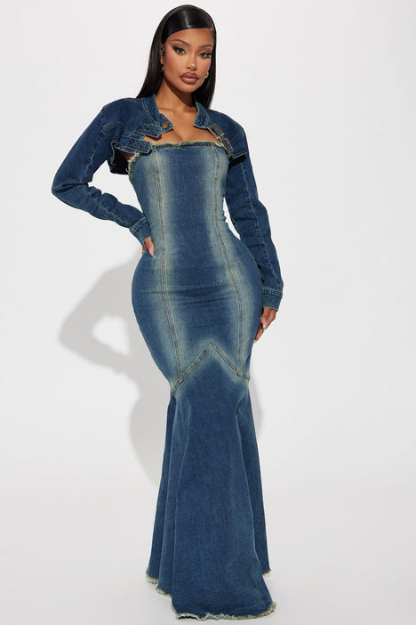Long sleeve denim maxi dress clearance
