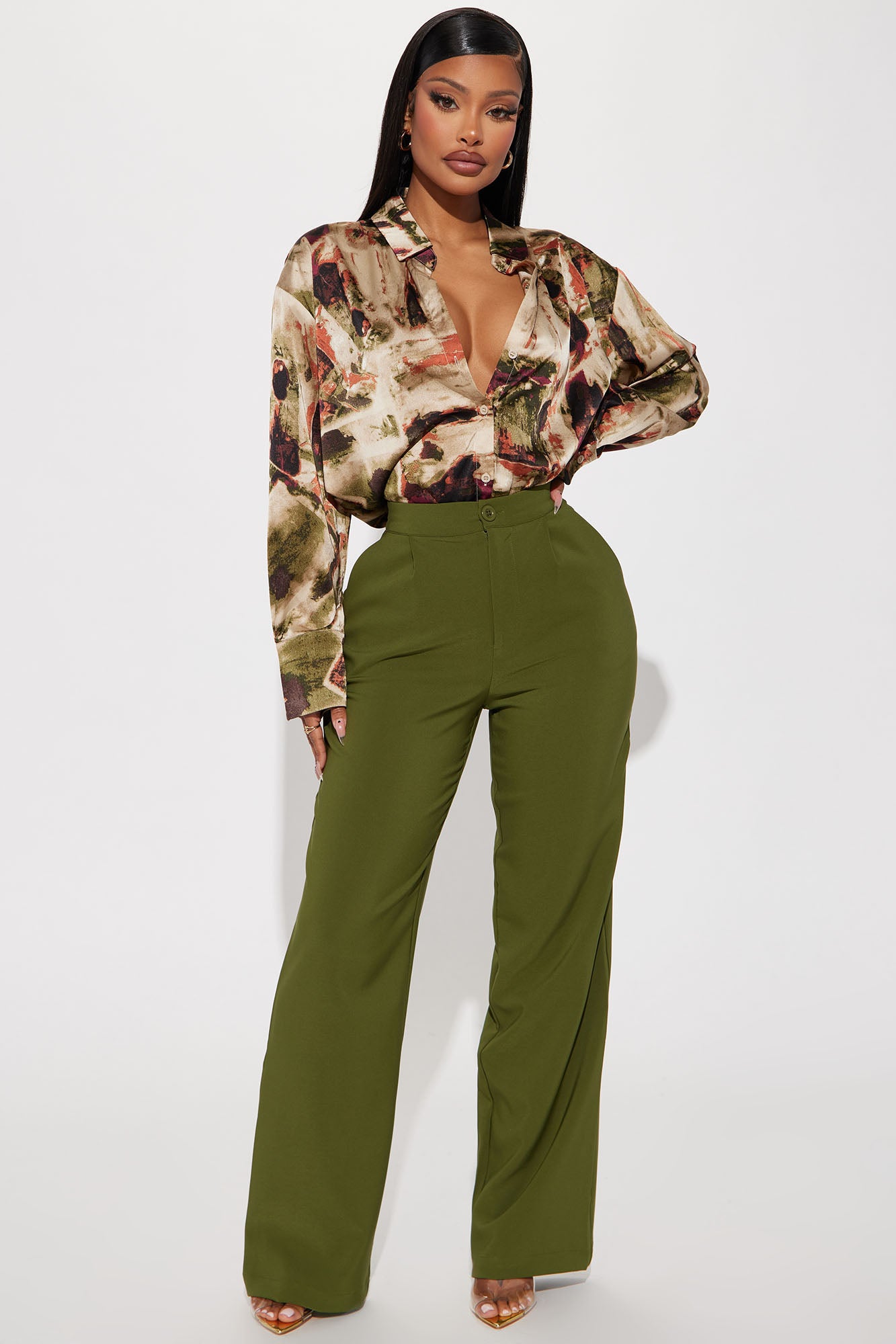 Fashion nova olive green pants sale
