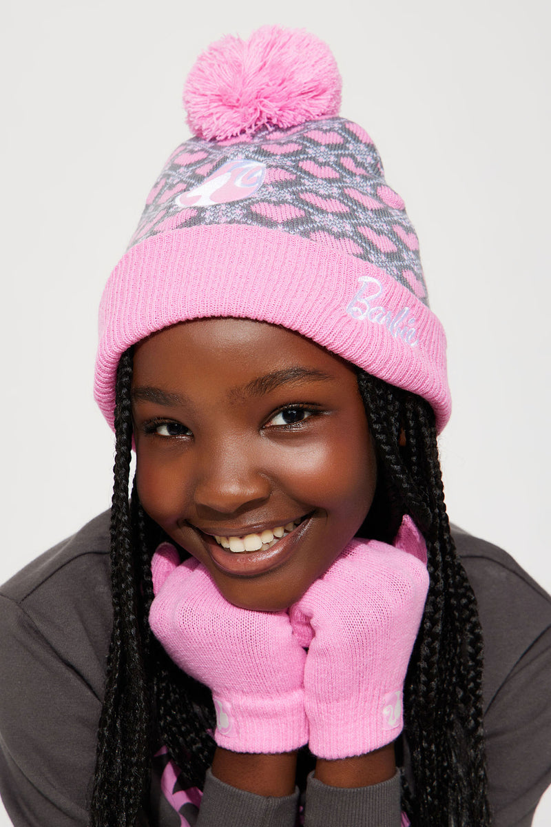 Mini Barbie Fair Isle Pom Pom Beanie And Glove Set