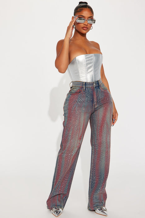 Daydreaming Embellished Straight Leg Jeans Medium Wash Fashion