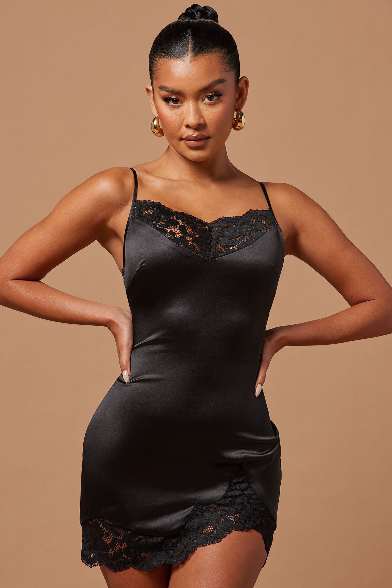 Satin lace mini top dress
