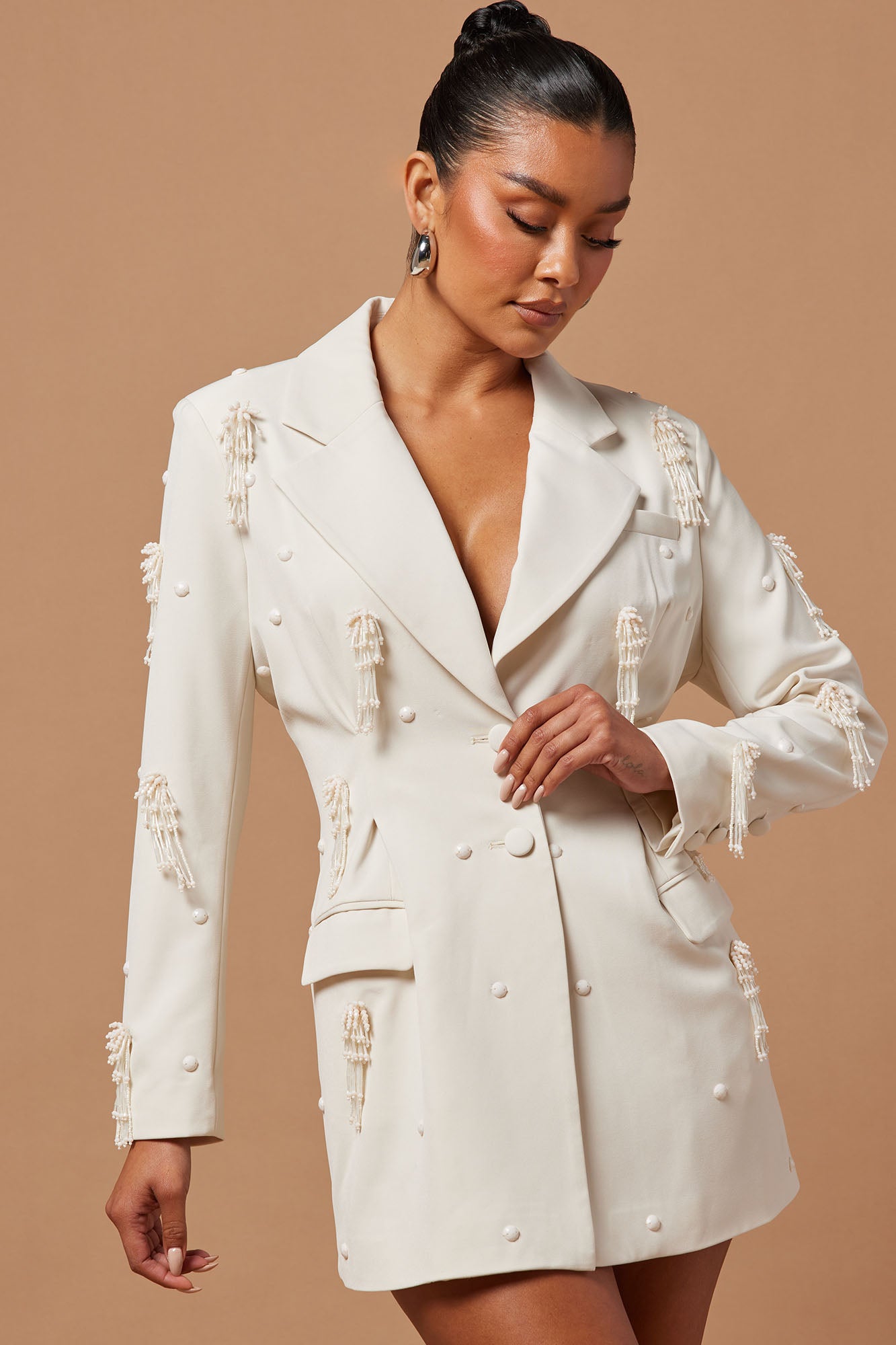 Jamie Embellished Blazer Champagne Fashion Nova Luxe