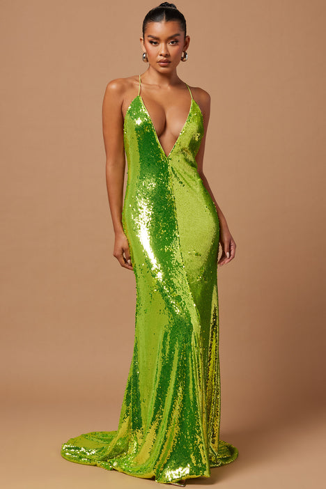 Lala Sequin Gown Green