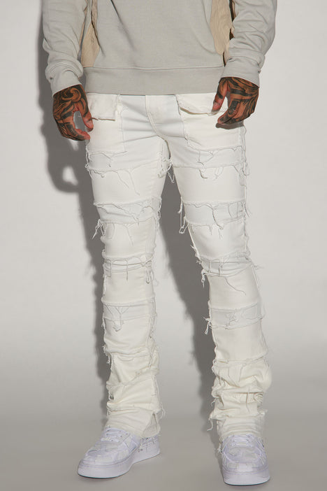 Keep It Going Fray Stacked Skinny Flare Jeans White
