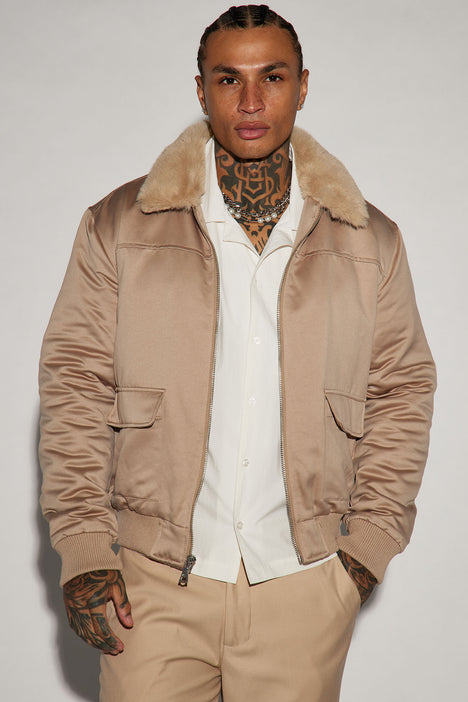 Mens tan jacket new arrivals with fur collar