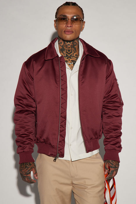 Lux Collared Bomber Jacket Burgundy