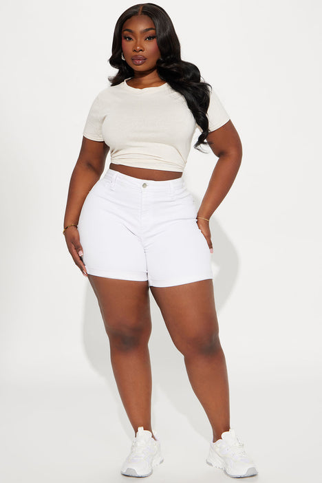 Plus size white denim shorts discount