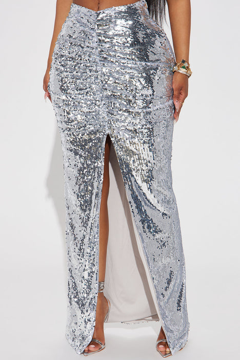 Silver sequin deals maxi skirt