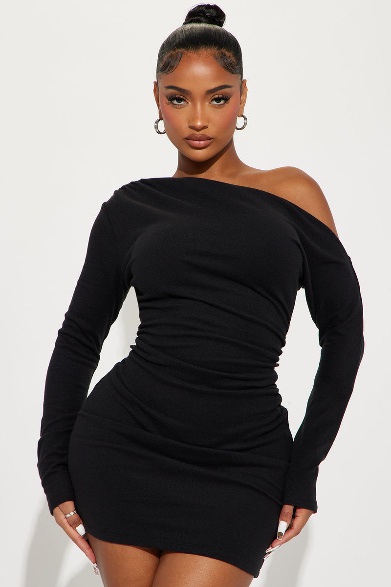 Alicia Fleece Mini Dress Black Fashion Nova, Dresses Fashion Nova