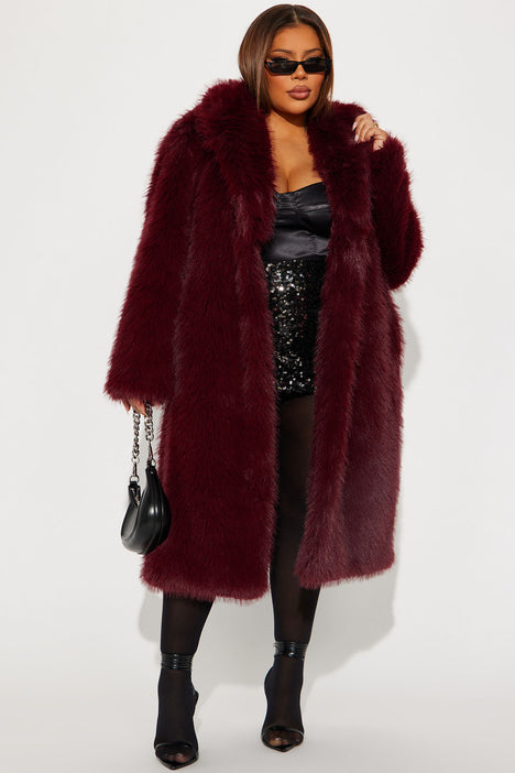 Dreamin Big Faux Fur Coat Burgundy