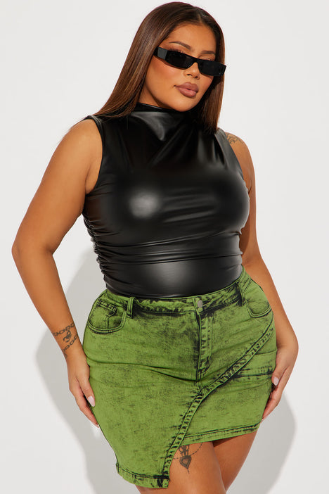 Fashion Nova Womens Strapless Black Faux Leather Bodysuit Size 1X NWT