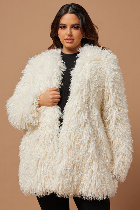 Fashion nova white fur coat online
