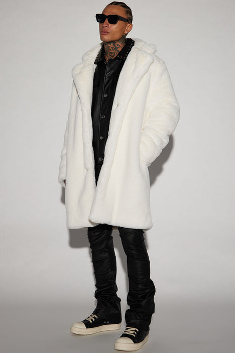 Men's Caputo Faux Mink Fur Long Coat in Cream Size XL by Fashion Nova