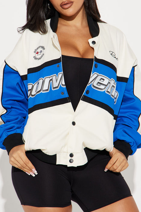 Corvette Bomber Jacket Blue combo Fashion Nova Screens Tops