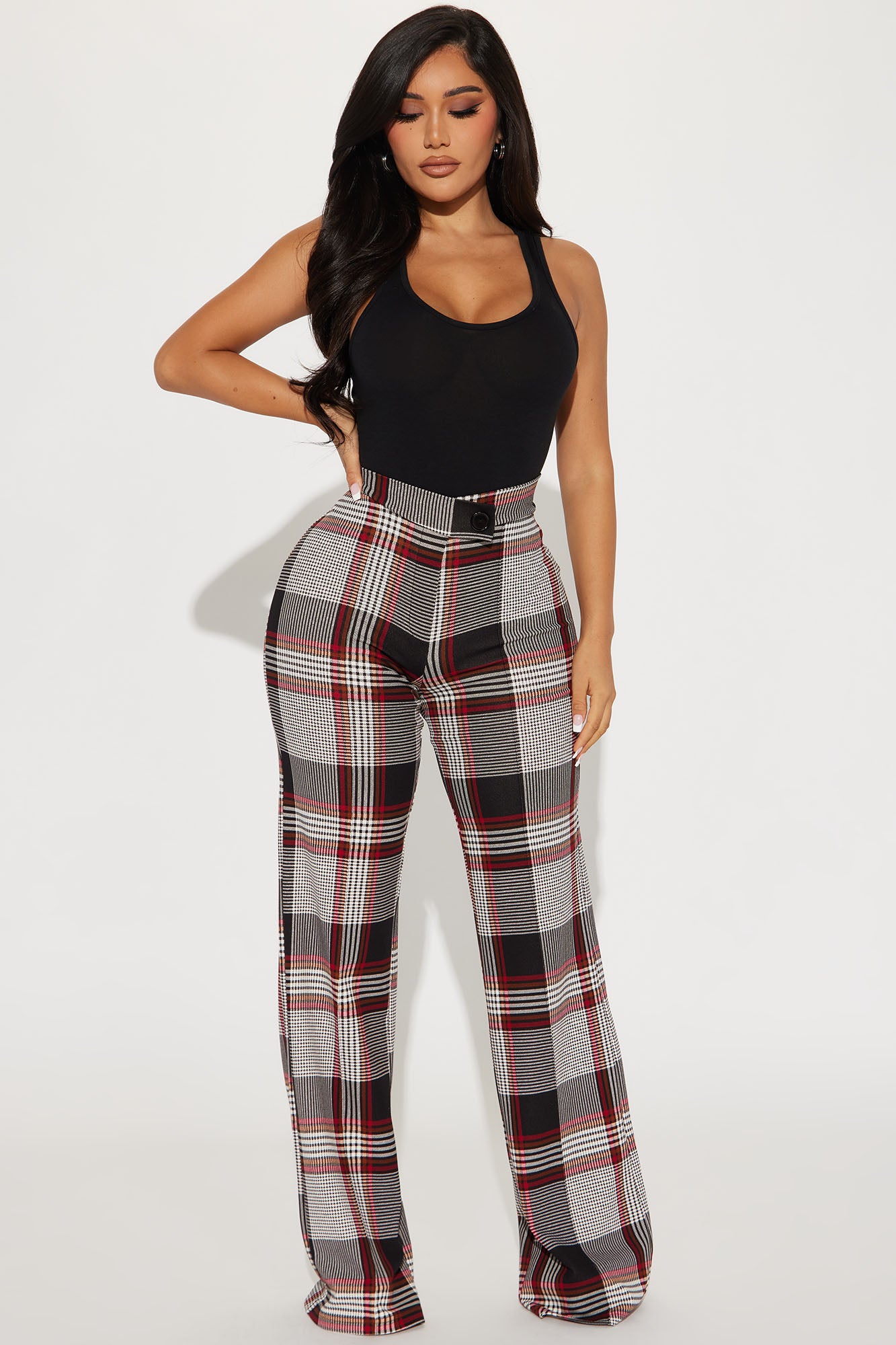 Call It Even Wide Leg Plaid Dress Pant - Red/combo