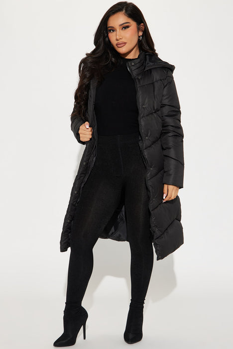 Black belted padded jacket sales