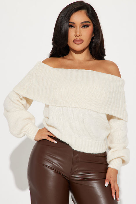 Call Me Off Shoulder Sweater Beige Fashion Nova Sweaters