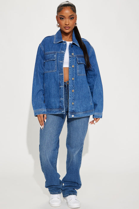 Forget About Him Denim Utility Jacket Dark Wash