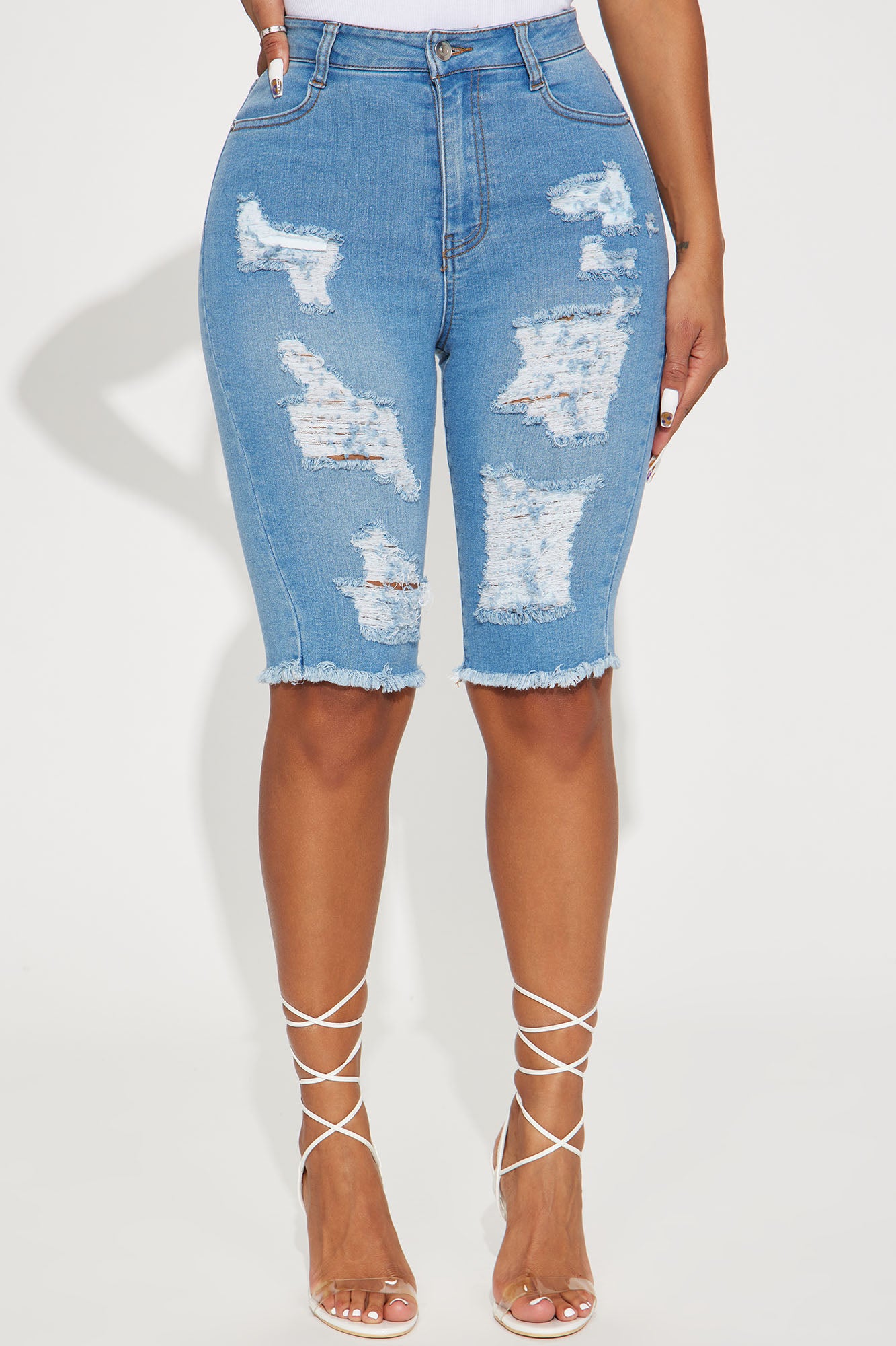 Lianna Distressed Bermuda Shorts Light Wash