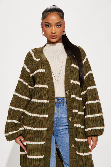 Casual Day Striped Cardigan Olive