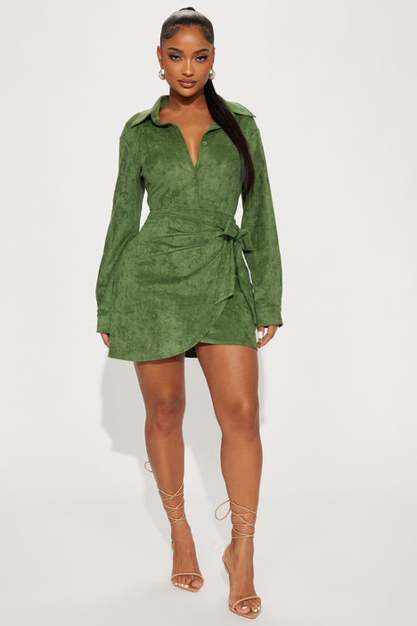Working Hard Suede Mini Dress Green Fashion Nova Dresses