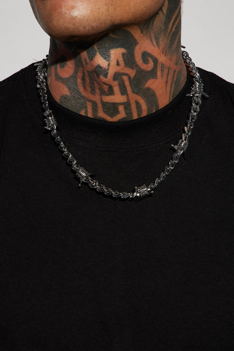 Barbed Wire Cuban Chain Necklace Silver Fashion Nova Mens
