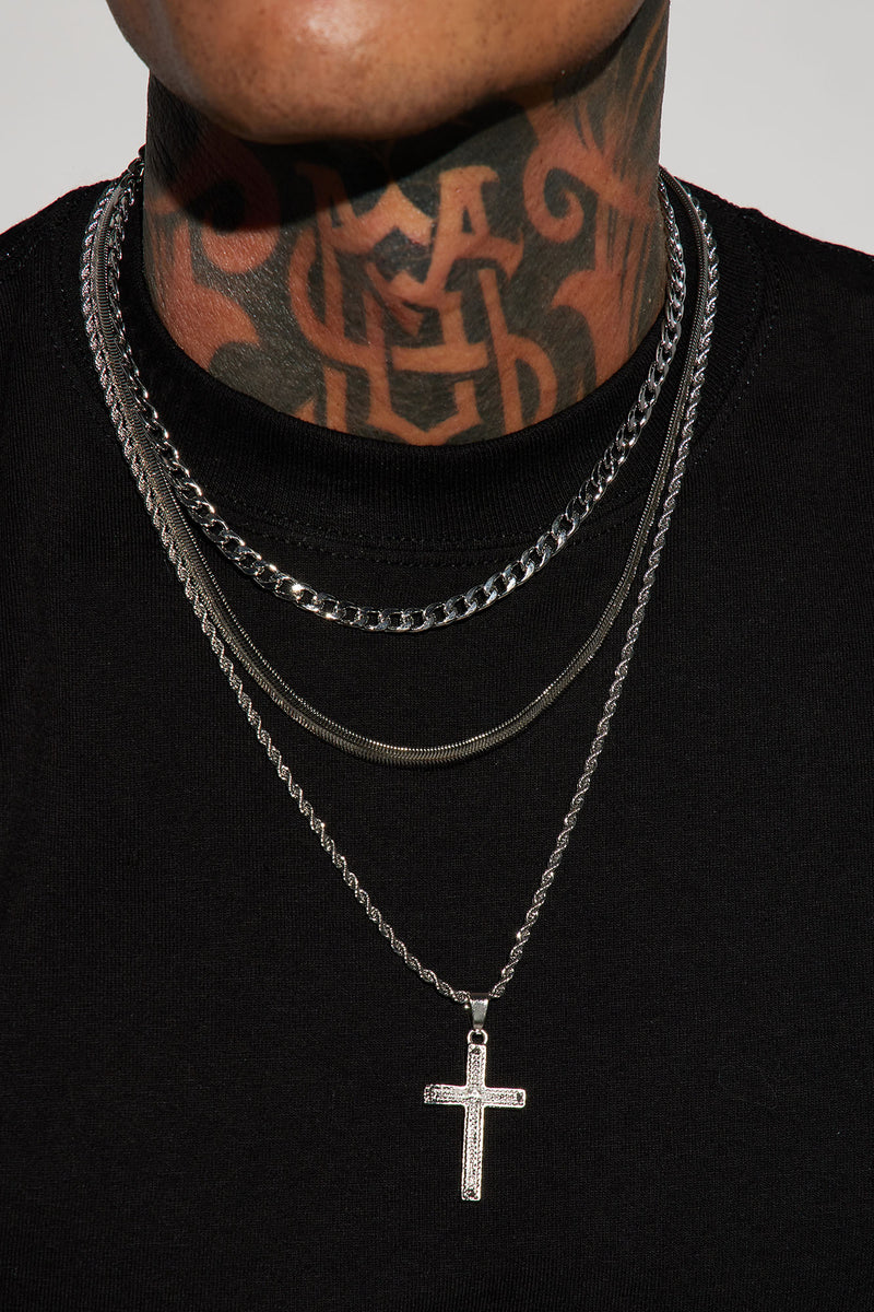 Cross My Way 3 Piece Chain Necklace - Silver | Fashion Nova, Mens ...