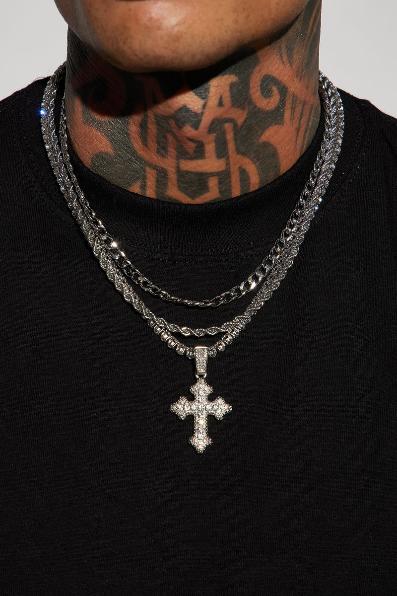 Iced Out Cross Out 3 Piece Chain Necklace - Silver | Fashion Nova, Mens ...