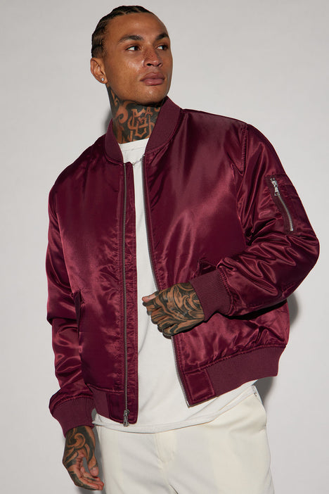 burgundy bomber jacket men