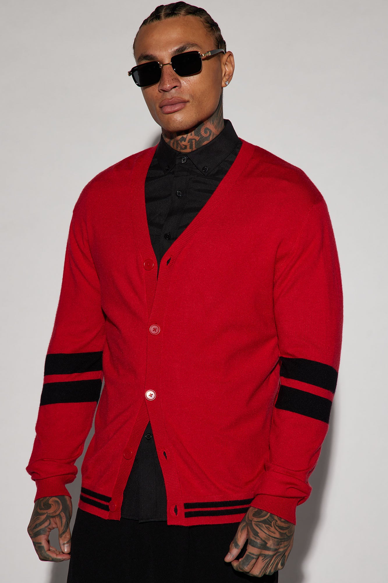 Red and hotsell black cardigan